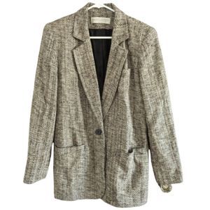 Valerie Stevens Pure Silk Long Line Tweed Blazer Womens Size 6 Brown Suit Jacket